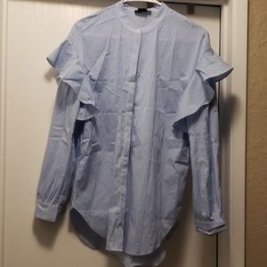 Blue and white stripped button down shirt